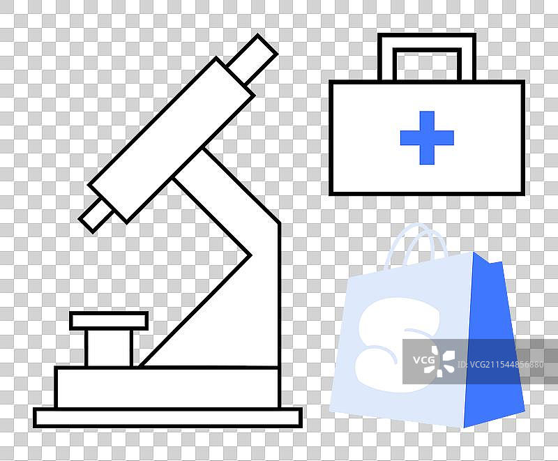 显微镜医疗工具包和购物袋图片素材