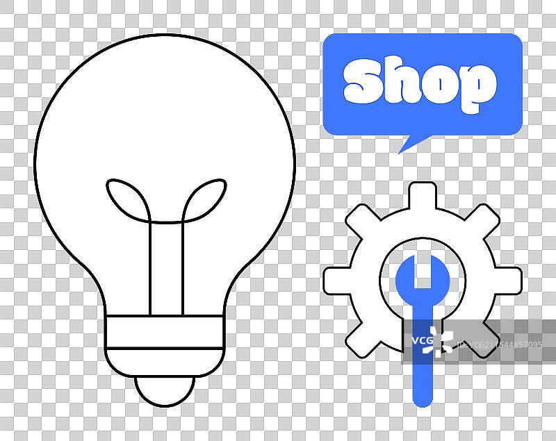 强调的灯泡、齿轮和商店图标图片素材