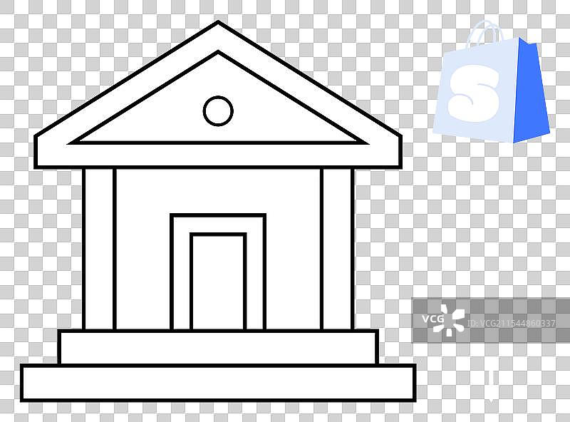 线条艺术风格的政府大楼与购物袋图片素材