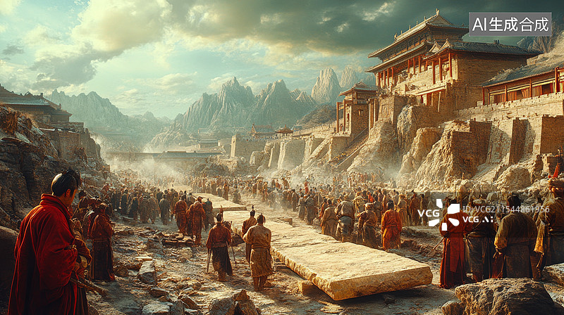 【AI数字艺术】古代修筑古代工地图片素材