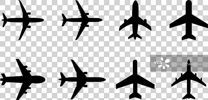 黑色飞机轮廓图标集 飞机标志图片素材