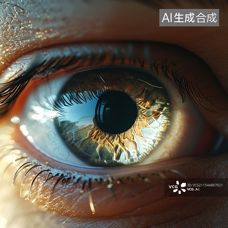 【AI数字艺术】阳光下透明的人眼瞳孔微距图片素材