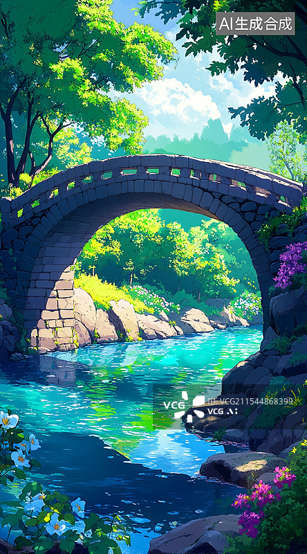 【AI数字艺术】清新绿色的拱桥图片素材