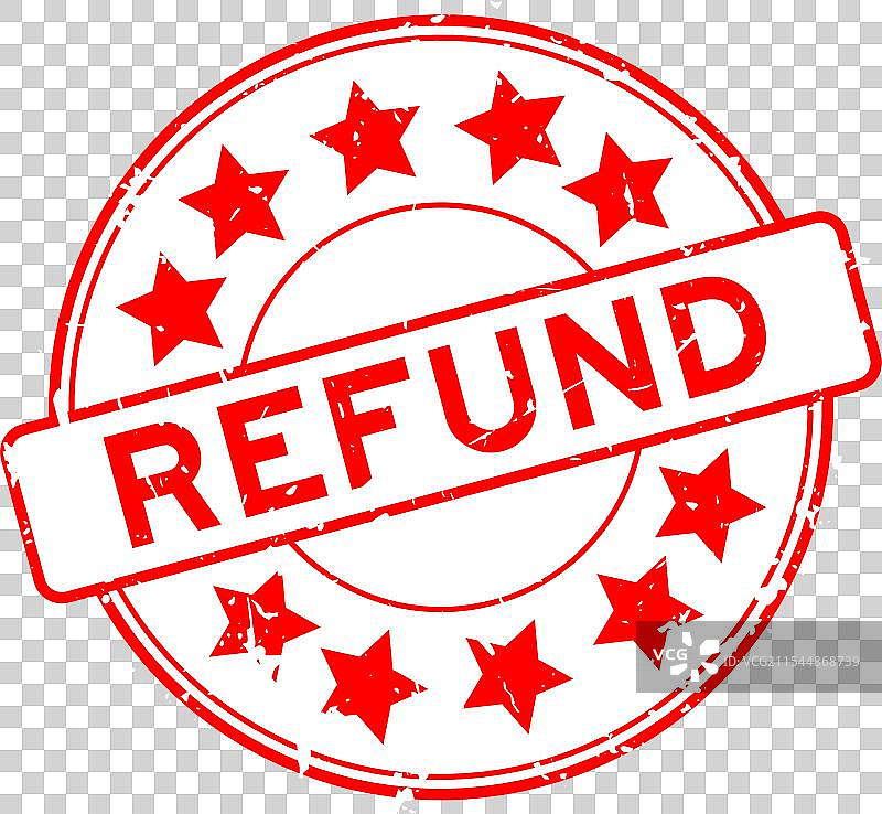 复古红色退款字样与星形图标圆形设计图片素材