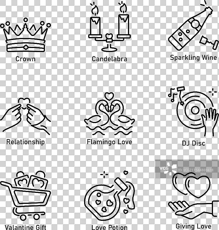 一组浪漫的线条风格图标图片素材