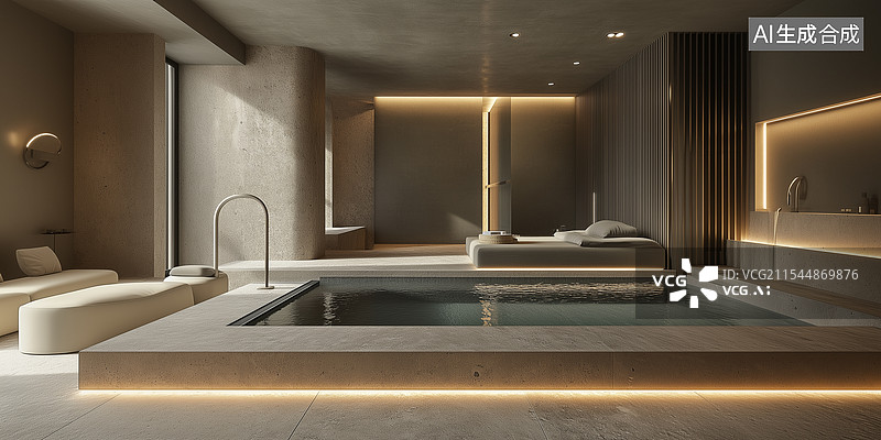 【AI数字艺术】现代高贵舒适温泉水疗中心图片素材