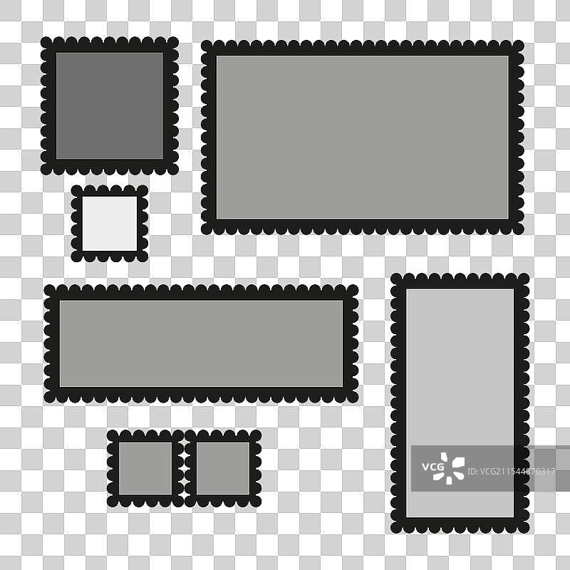 带有波浪边框的矩形和正方形框架套件图片素材