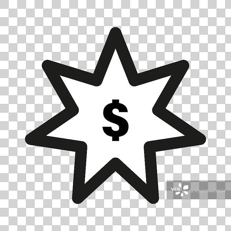 带有美元符号的星爆图标，粗黑轮廓图片素材