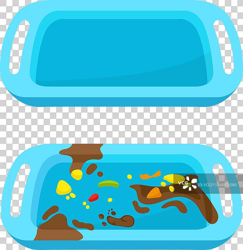 卡通风格的脏盘子和干净盘子在学校的孤立场景图片素材