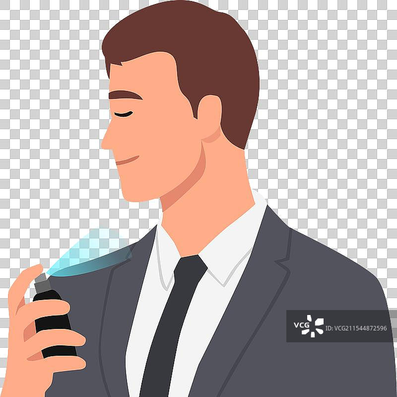 男人手持香水瓶并正在使用它图片素材