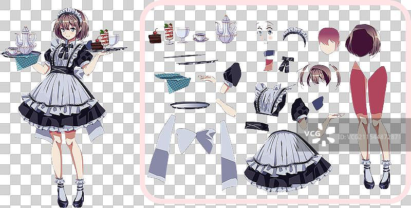 女仆咖啡厅女孩的服装颜色角色部分图片素材