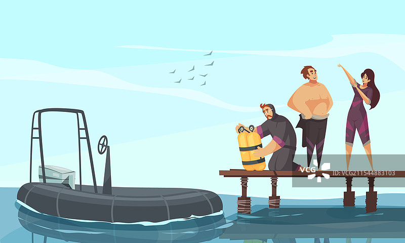 潜水卡通漫画构图图片素材