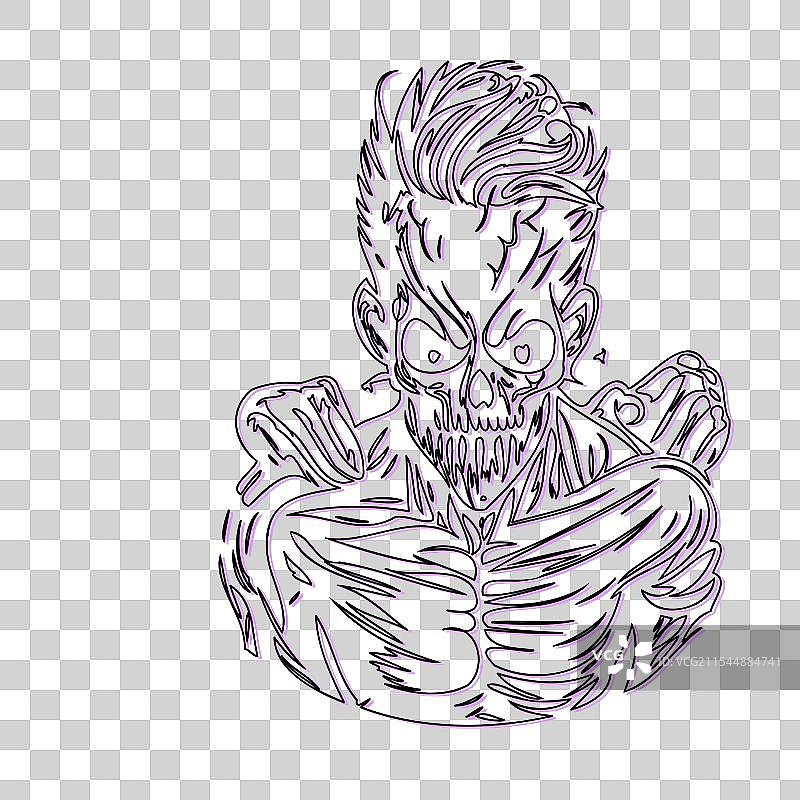 紫色的僵尸万圣节草图轮廓阴影图片素材