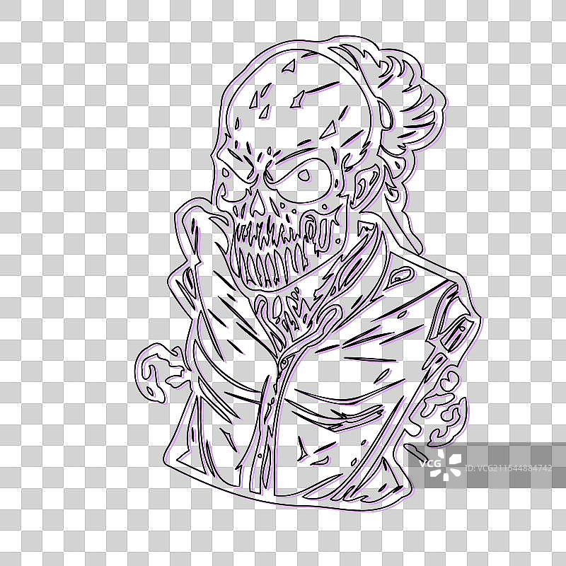 紫色的僵尸万圣节草图轮廓阴影图片素材