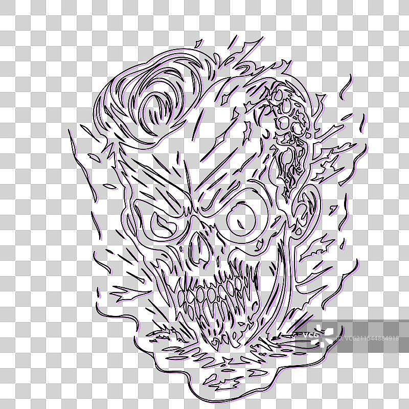 紫色的僵尸万圣节草图轮廓阴影图片素材