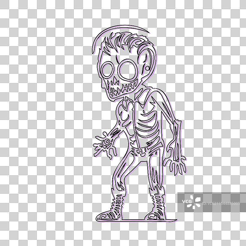 紫色僵尸万圣节素描轮廓阴影图片素材