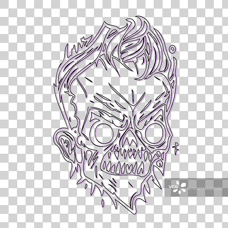 紫色的僵尸万圣节草图轮廓阴影图片素材