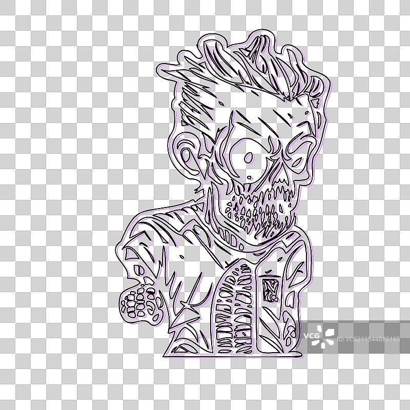 紫色的僵尸万圣节草图轮廓阴影图片素材