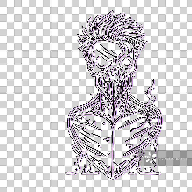 紫色的僵尸万圣节草图轮廓阴影图片素材