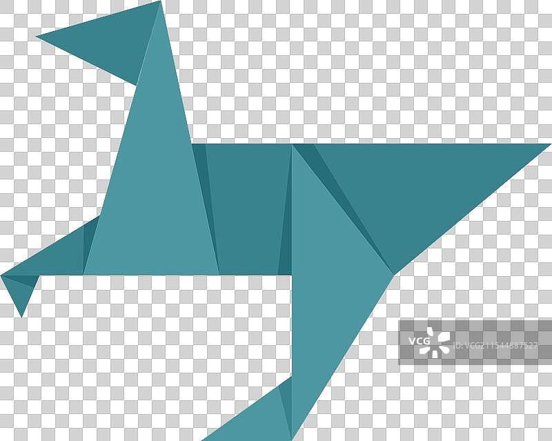 蓝色折纸马在白色背景上奔跑图片素材