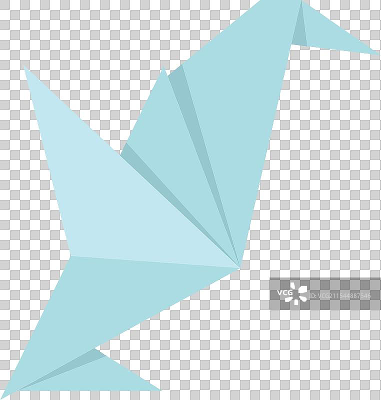 蓝色折纸鸟在白色背景上展开翅膀图片素材