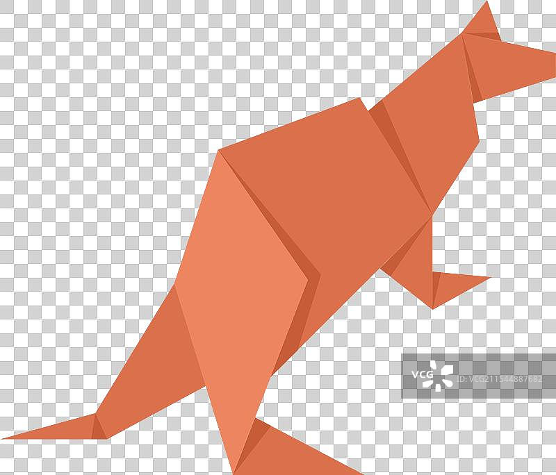 红色折纸袋鼠站在白色背景上图片素材