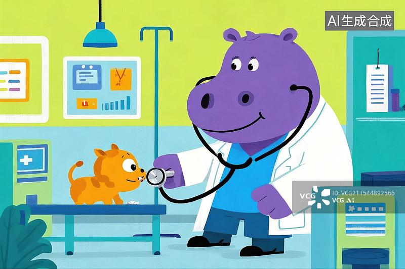 【AI数字艺术】河马医生看诊图片素材
