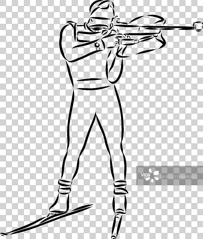 生物两项运动员独立站立射击图片素材