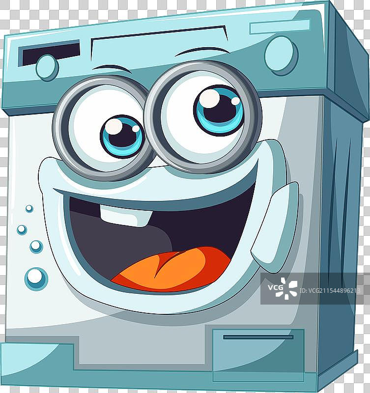 快乐的卡通洗衣机，配有大眼睛图片素材