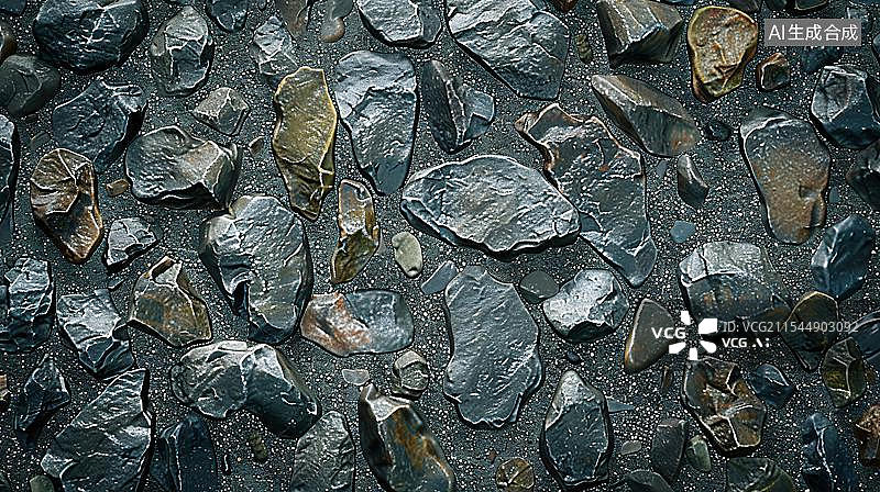 【AI数字艺术】深色鹅卵石地面纹理 湿润石子路面质感图片素材