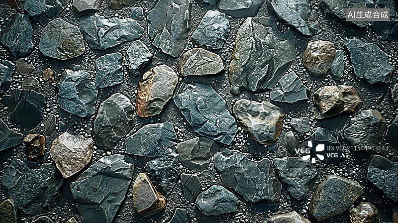 【AI数字艺术】深色鹅卵石地面纹理 湿润石子路面质感图片素材