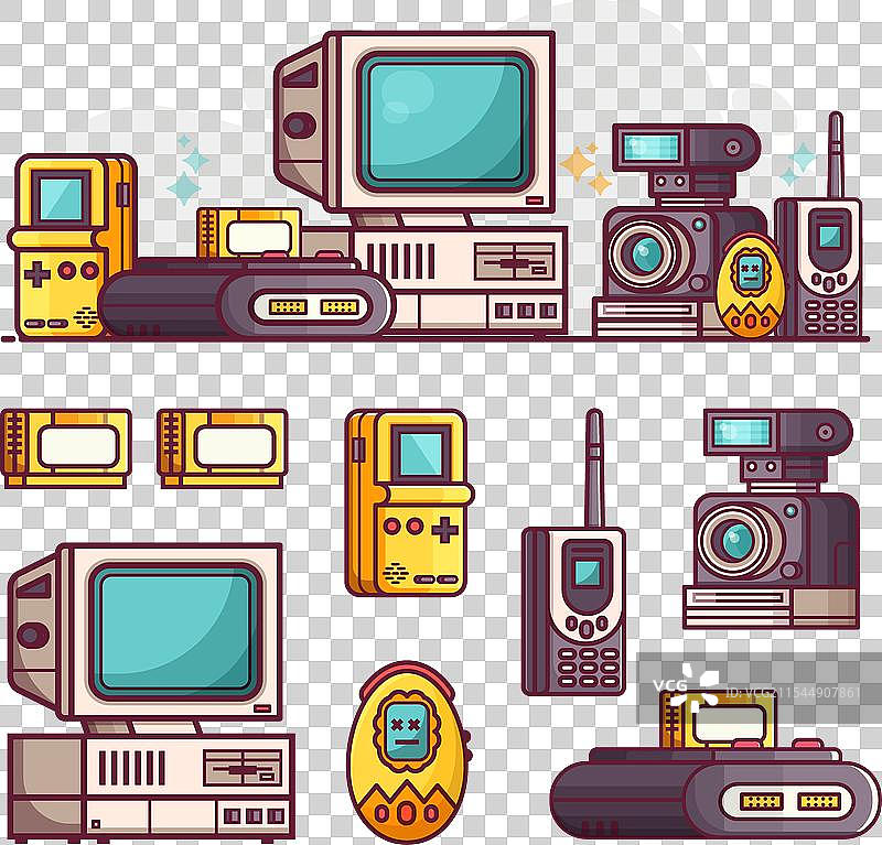 复古科技和电子设备图标集图片素材