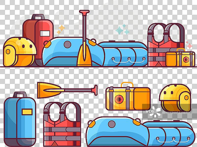 漂流和划船设备线条图标图片素材