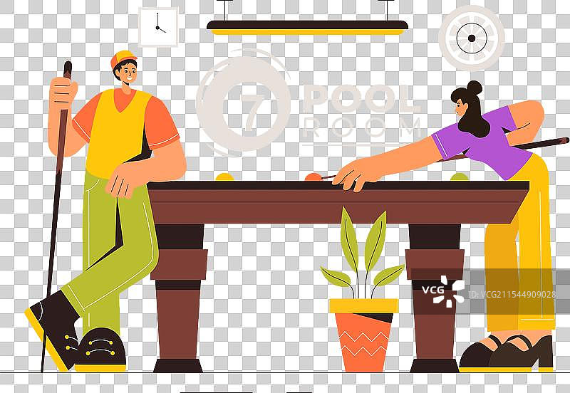 台球游戏，玩家在台球室内打球图片素材