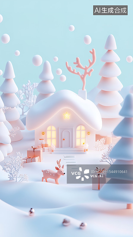 【AI数字艺术】可爱圣诞小屋图片素材
