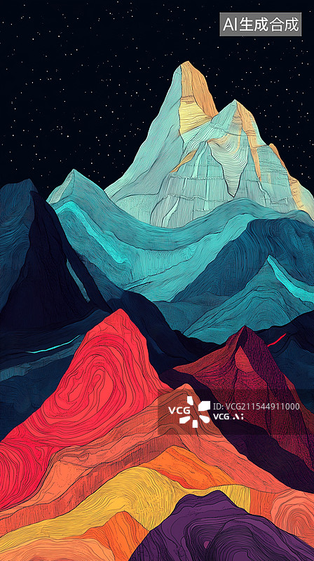【AI数字艺术】抽象山峦线稿图图片素材