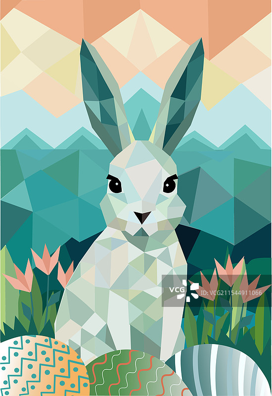 几何形状的复活节兔子与复活节彩蛋图片素材