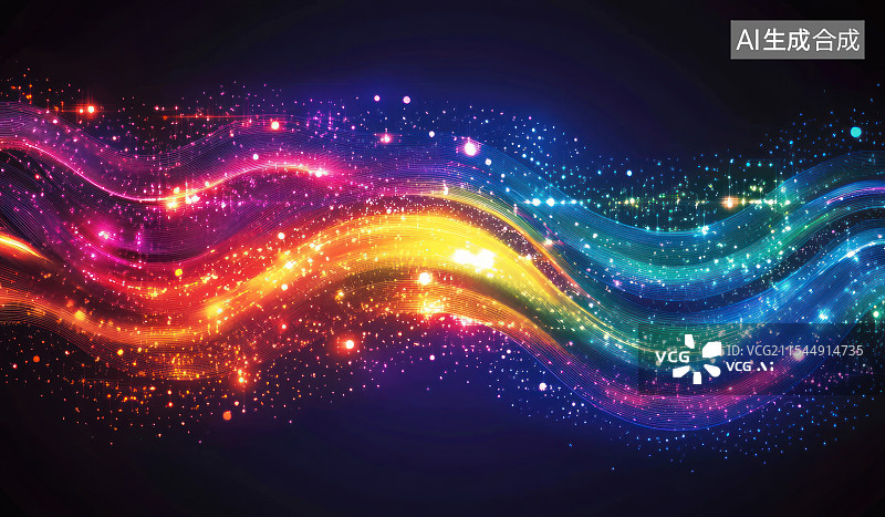 【AI数字艺术】绚丽多彩的流体波浪光线粒子背景图片素材