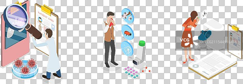 哮喘的三维等距平面图图片素材