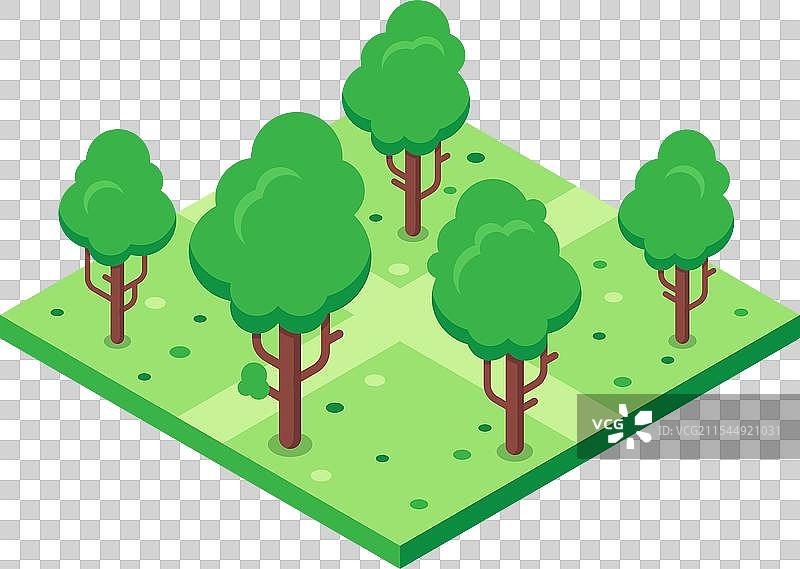 生机勃勃的绿色树木在充满活力的等距空间中生长图片素材