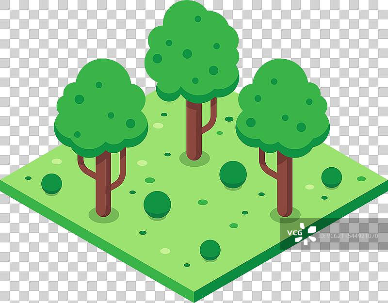 三棵绿色树木的等轴测投影图片素材