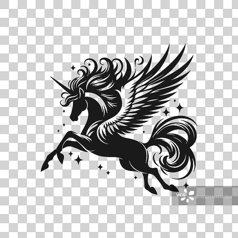 白色背景上的独角兽剪影图片素材