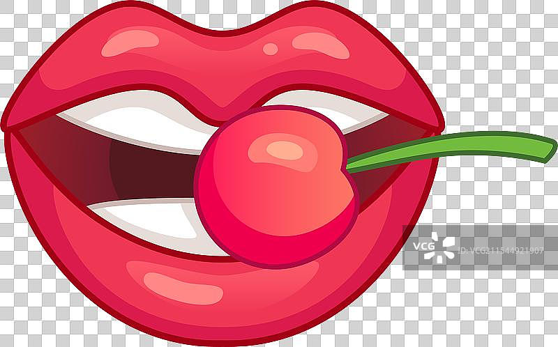 卡通红唇咬着樱桃图片素材