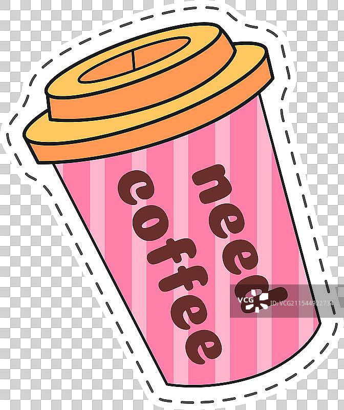 粉色条纹纸咖啡杯，配橙色盖子图片素材