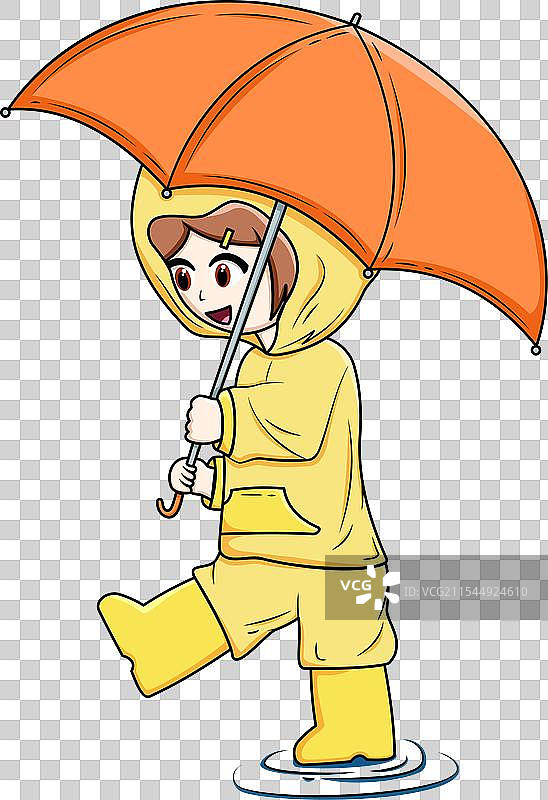 可爱的女孩在雨中玩耍图片素材