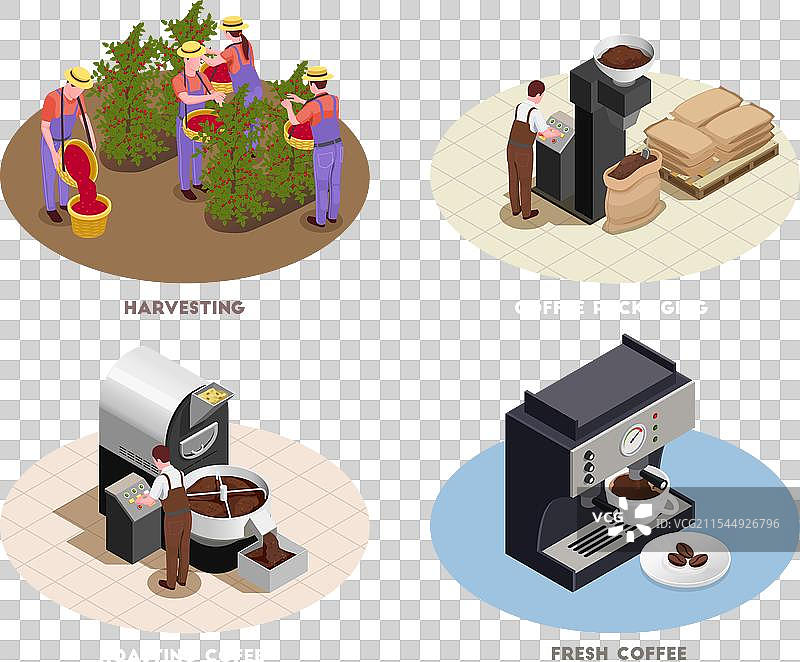 咖啡生产等距概念图片素材