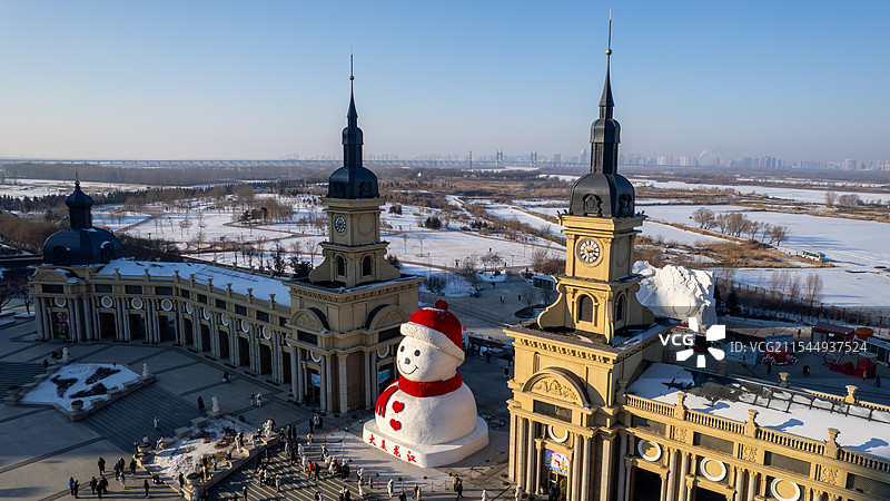 哈尔滨 音乐长廊 大雪人 航拍图片素材