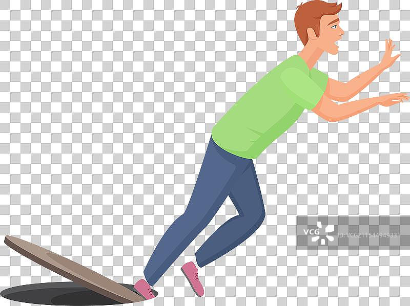 男子绊倒在敞开的井盖上，面临风险图片素材