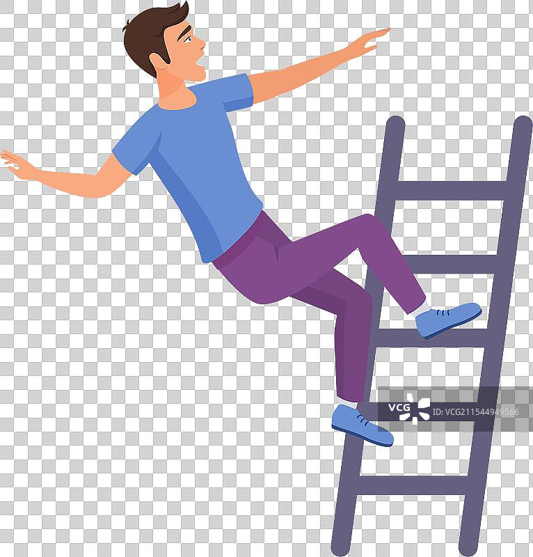 男人从梯子的横档上摔下飞落图片素材