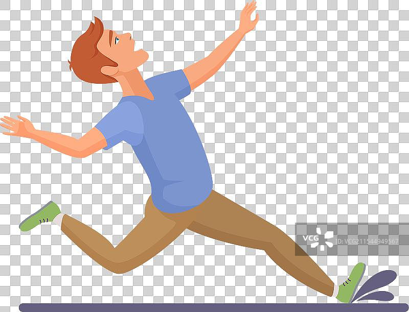 男人在水洼中滑倒，溅起水花图片素材